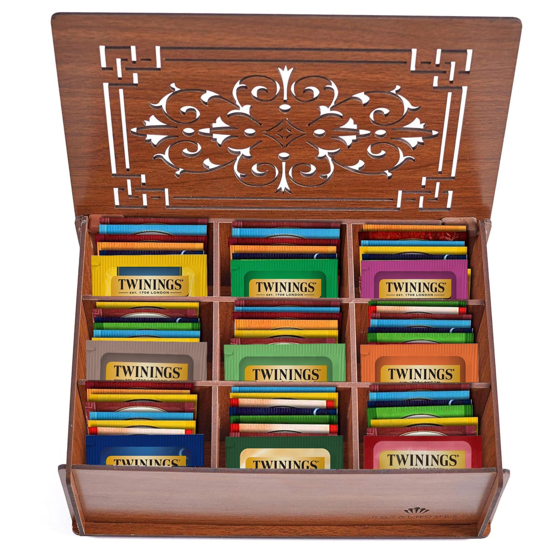 Twinings Tea Sampler Collection - 80 Tea Bags  22 Flavours/Assorted Tea  Gift Set In Decorative Mdf Box - Wooden Organizer Tea Chest Included - Ideal For Home  Office  Family & Friends (Brown Mdf Box)