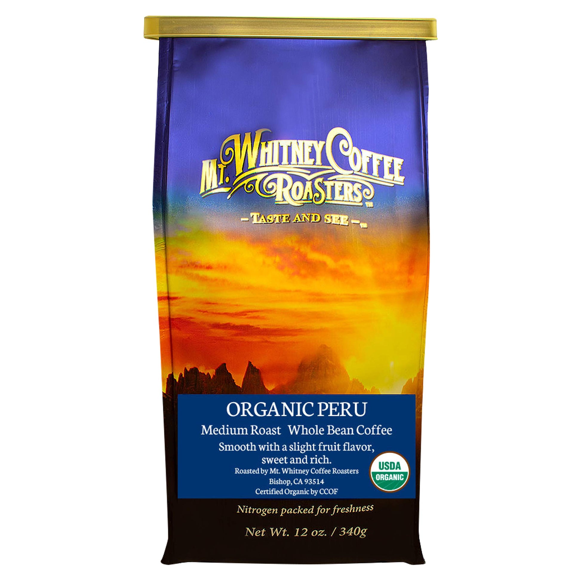 Mt. Whitney Coffee Roasters Organic Shade Grown Low Acid Coffee, Whole Bean, 12 Oz