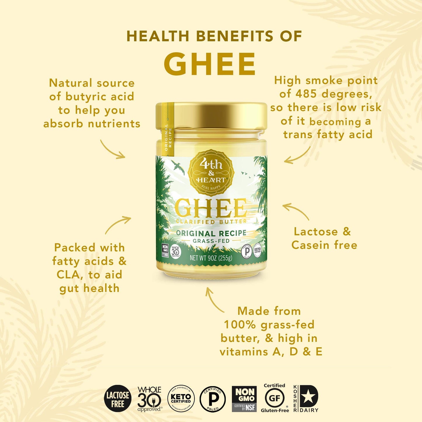 4th & Heart Grass-Fed Salted Ghee Sticks, Clarified Butter, Keto, Pasture Raised, Lactose and Casein Free, Certified Paleo and W