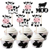 24 PCS Cow Cupcake Toppers Glitter Farm Animals Moo Cupcake Picks Cow Cupcake Decorations for Cow Theme Baby Shower Kids Birthda