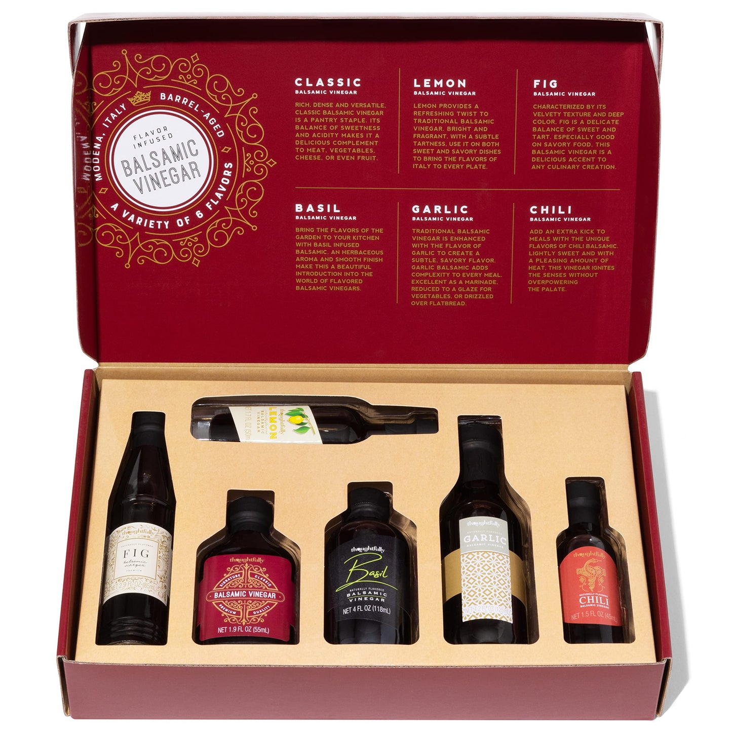 Thoughtfully Gourmet, Balsamic Vinegar Gift Set, Flavors Include Fig, Chili, Garlic And More, Igp Certified, Crafted In Modena,