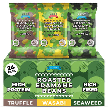 Crunchy Dry Roasted Edamame Beans Snack by Zest Delites, Truffle - Seaweed - Wasabi, Vegan, Low Calorie (120cal) High Protein Sn