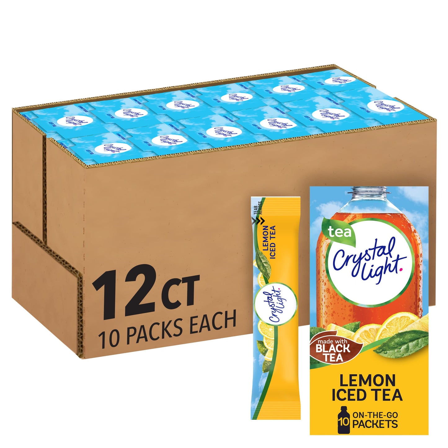 Crystal Light Lemon Iced Tea Naturally Flavored with other natural flavor Powdered Drink Mix, 120 ct Pack, 12 Boxes of 10 On-the