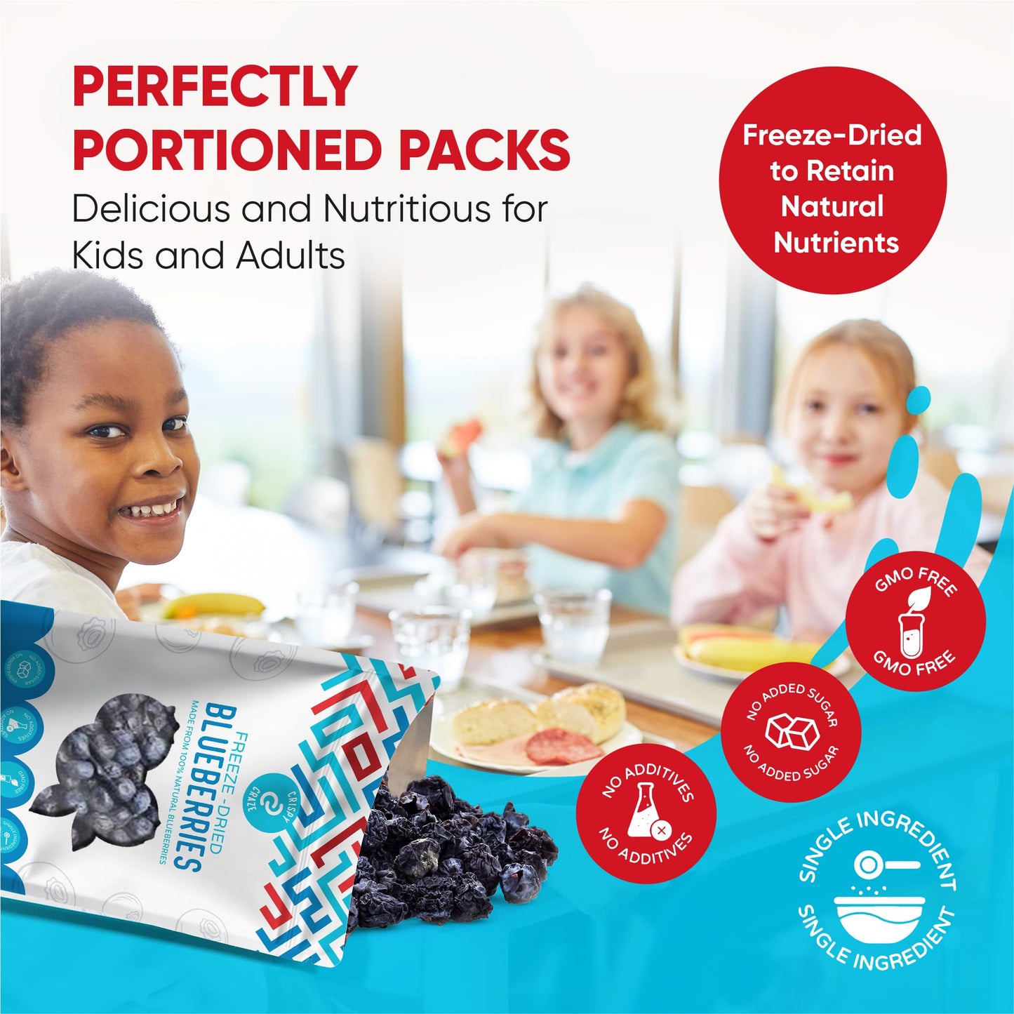 Crispy Craze Freeze Dried Blueberries (24 Snack Sized Bags, 0.52 Oz Each), Whole Blueberries Fruit Crisps, Non Gmo, Healthy Snac