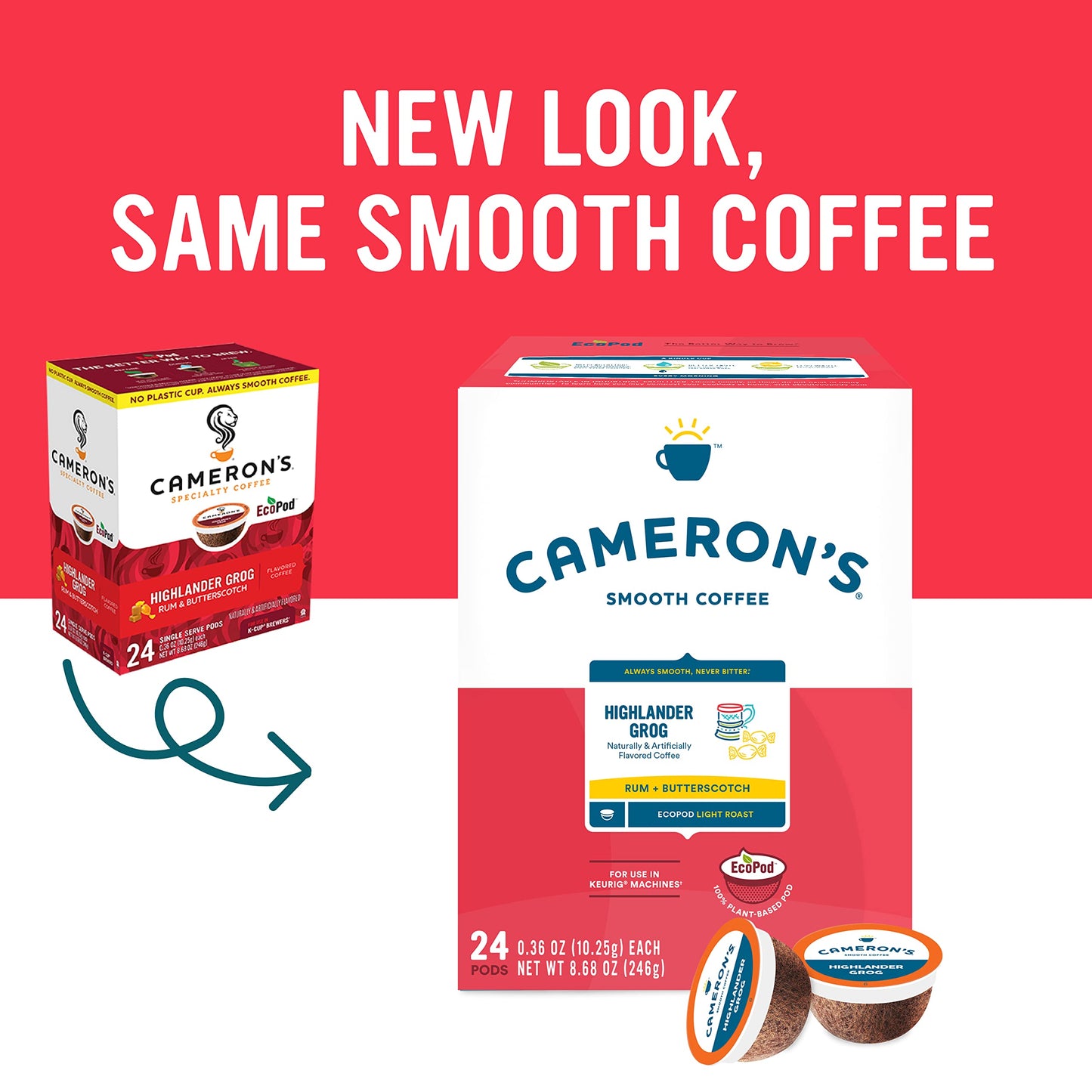 Camerons Coffee Highlander Grog Flavored Single-Serve Coffee Pods, Light Roast, 100% Arabica, 96-Count
