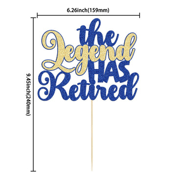 Gyufise Glitter Cake Topper - The Legend Has Retired Farewell Decoration in Blue & Gold for Retirement Party Supplies