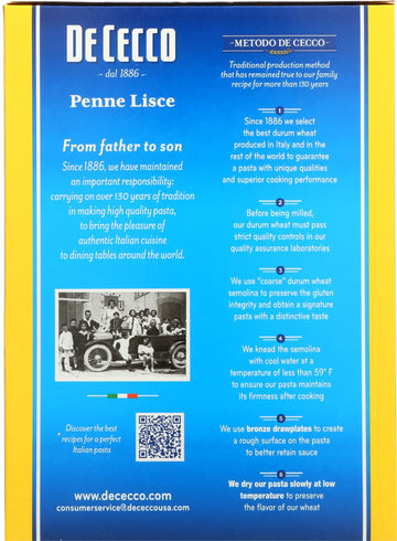 De Cecco Pasta Penne Lisce,Size 16 Oz,(Pack Of 12)