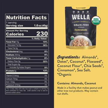 Wella Gluten-Free Oatmeal Alternative Hot Cereal, Snickerdoodle Flavor, 16 oz Pack