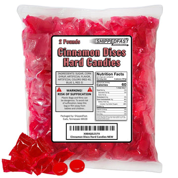 Shippedfast Cinnamon Discs Hard Candies - Individually Wrapped, 2 Pound Bag