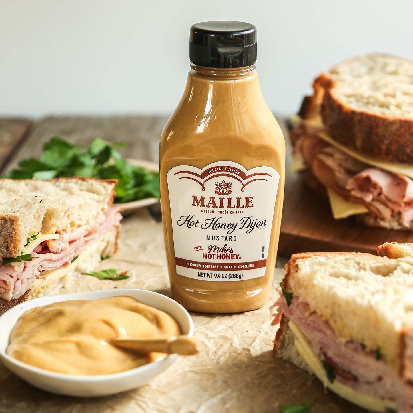 Maille x Mike's Hot Honey Special Edition Savory-Sweet Condiment with a Spicy Kick Hot Honey Dijon Mustard Gluten-Free, Shelf-St