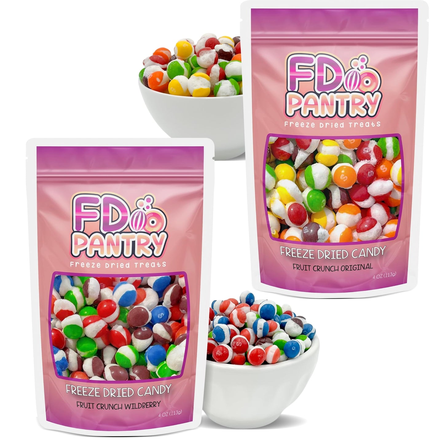 Freeze Dried Candy, Fruit Crunch Original + Wildberry, 4 oz, 2 Pack, Assorted Variety Sampler Flavors, Bag Pouch, Ideal Gift Sna
