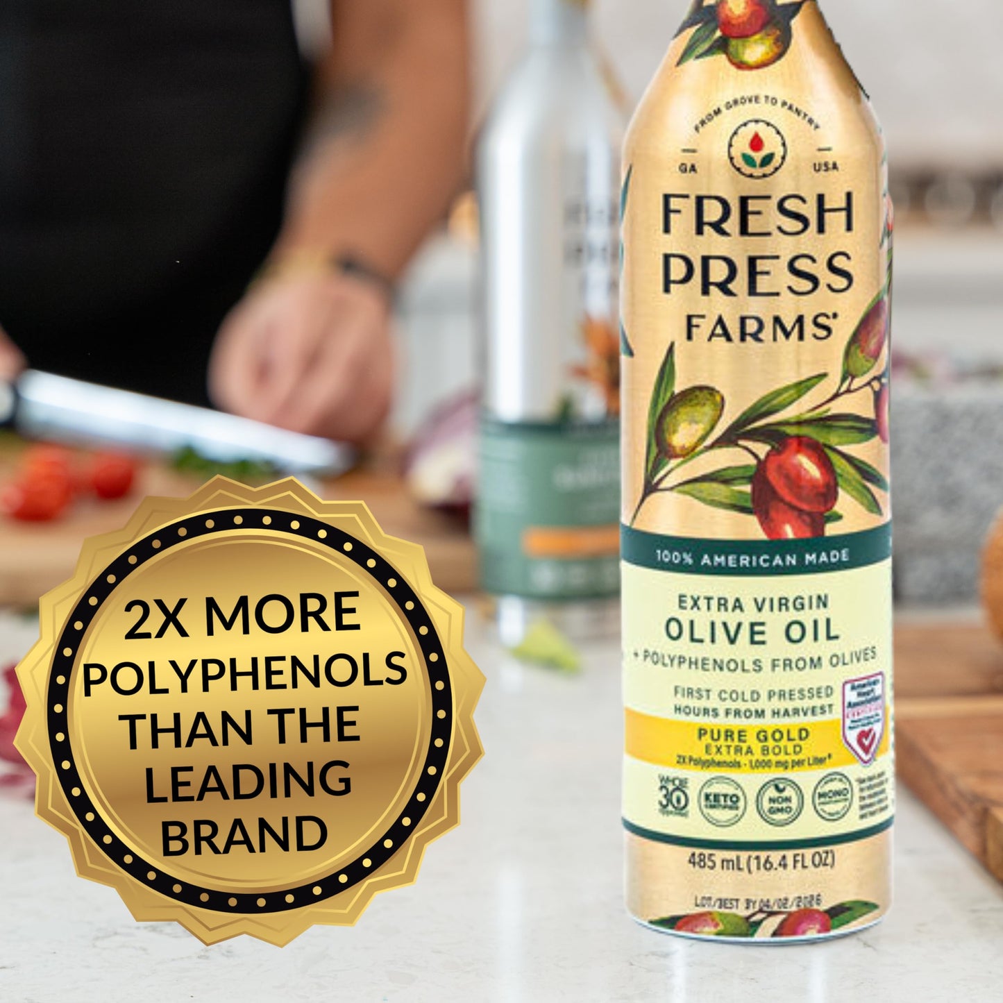 Fresh Press Farms Cold Pressed High Polyphenol Pure Gold Extra Virgin Olive Oil, 16.4 Fl Oz (Pack Of 2), Georgia Grown, 100% Ame