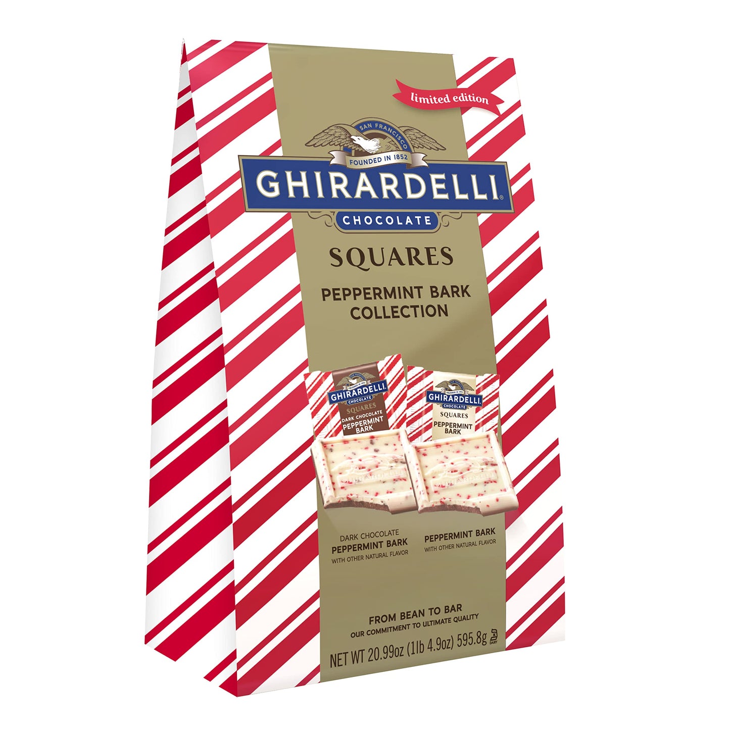 Ghirardelli Chocolate Squares Peppermint Bark, Assorted Chocolates, 20.99 oz Bag, 1.31 lb Pack