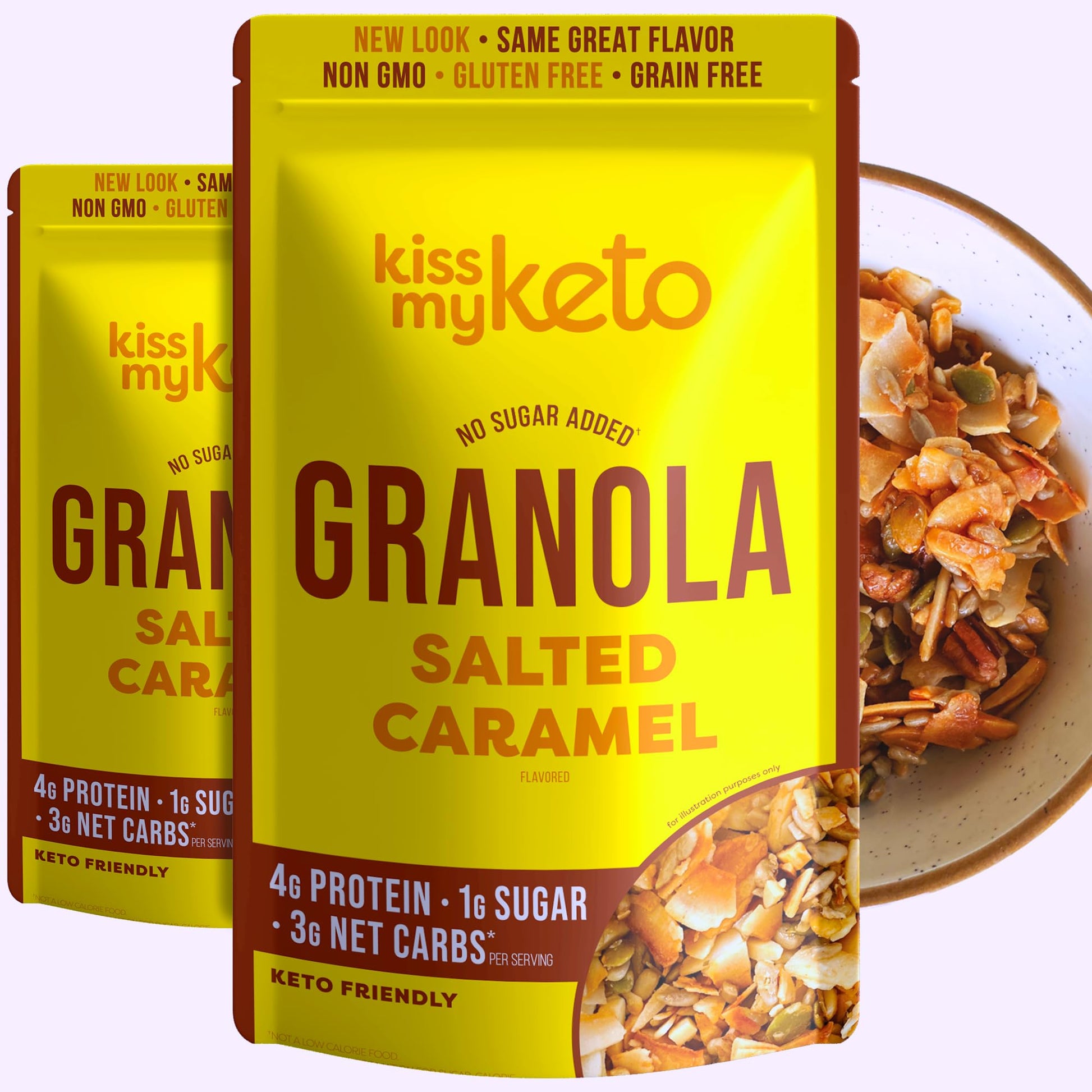 Kiss My Keto Granola Cereal - Salted Caramel Keto Granola Low Carb Cereal (2g-Net) Low Sugar Granola - Grain Free Granola Keto C