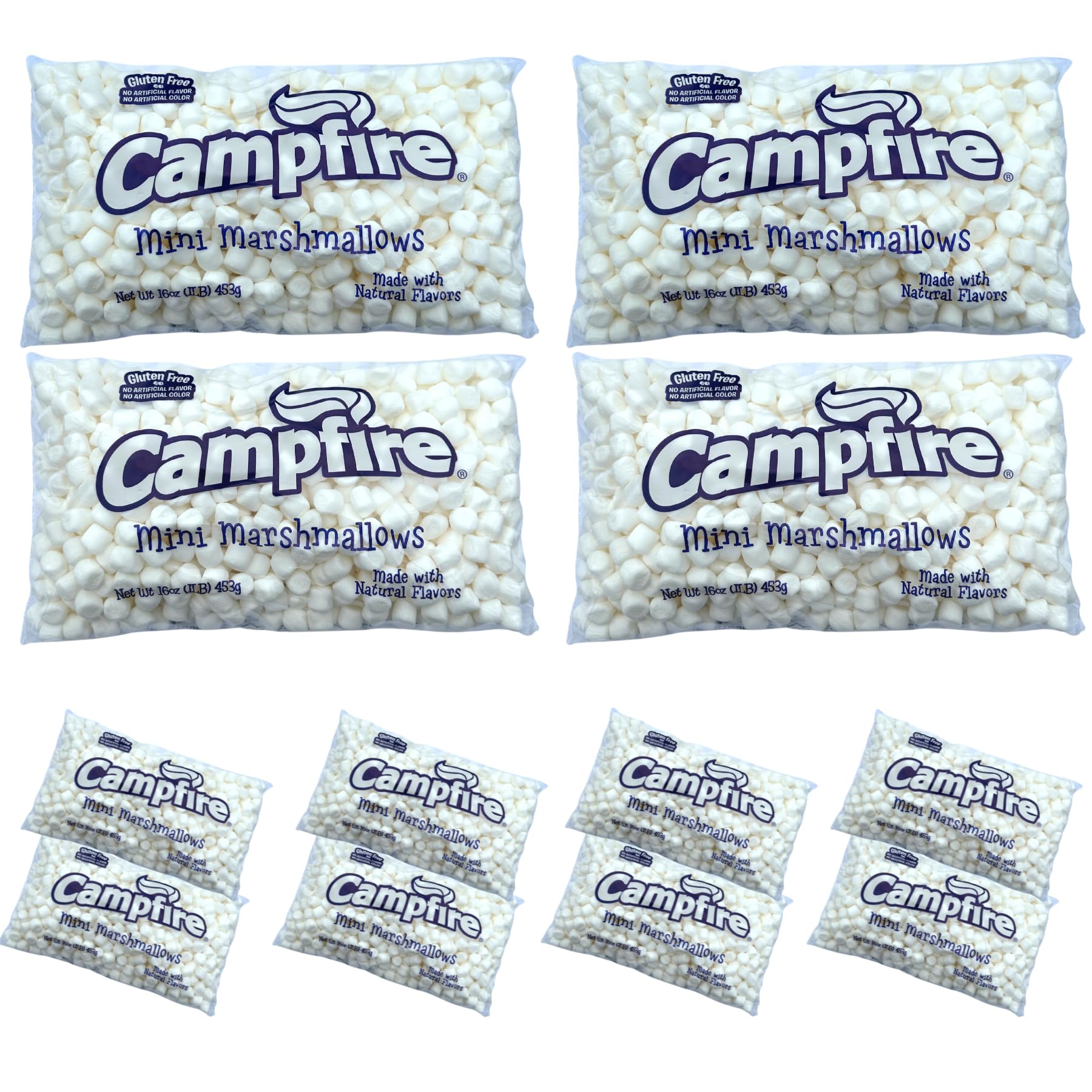 [Mini] Case Pack 12 Pounds Bulk Campfire Mini Marshmallows - (12) One Pound Bags of Mini Campfire Marshmallows - Made with Natur