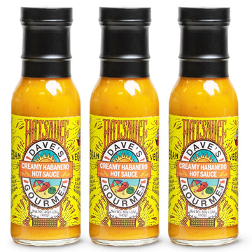 DaveS Gourmet Creamy Habanero Hot Sauce - Moderately Spicy Creamy Texture - Hot Sauce For Tacos  Grilled Meats  And Dips - Habanero Sauce With Red Jalapeo And Lime Juice - 8Oz Bottles (Pack Of 3)
