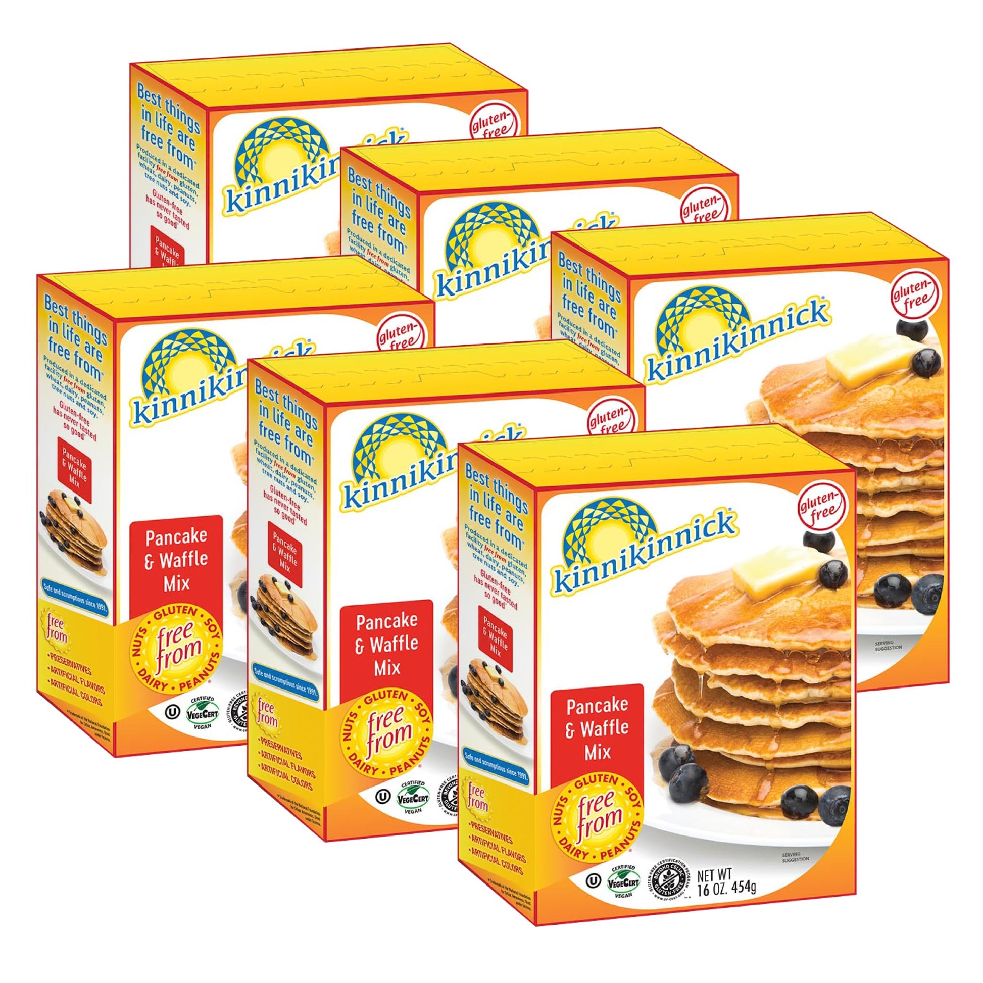 Kinnikinnick Pancake & Waffle Mix - Gluten Free, Vegan - 16 oz. Boxes - 6 Pack