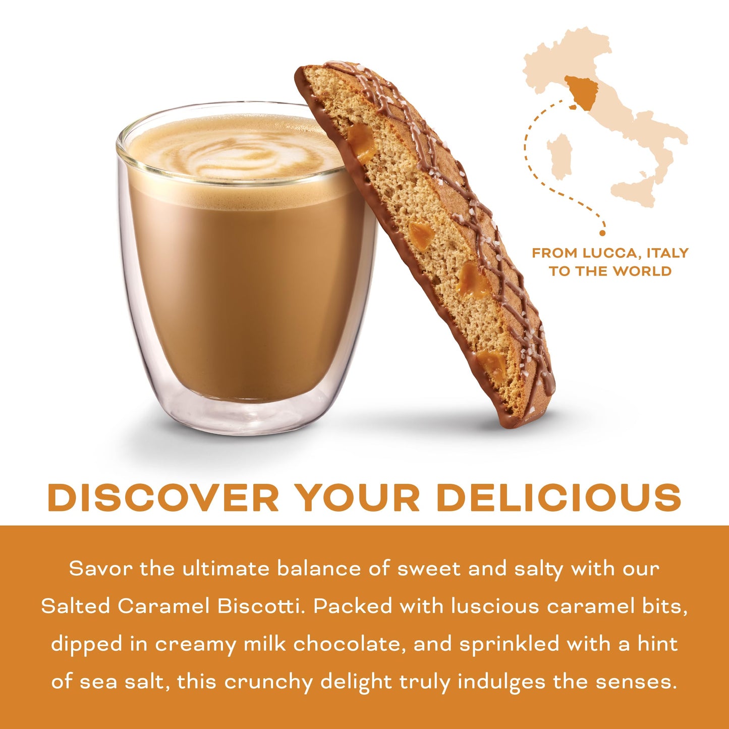Nonnis Salted Caramel Milk Chocolate Biscotti Cookies - Individually Wrapped Italian Coffee Snack, Crunchy Twice-Baked, 90 Cal