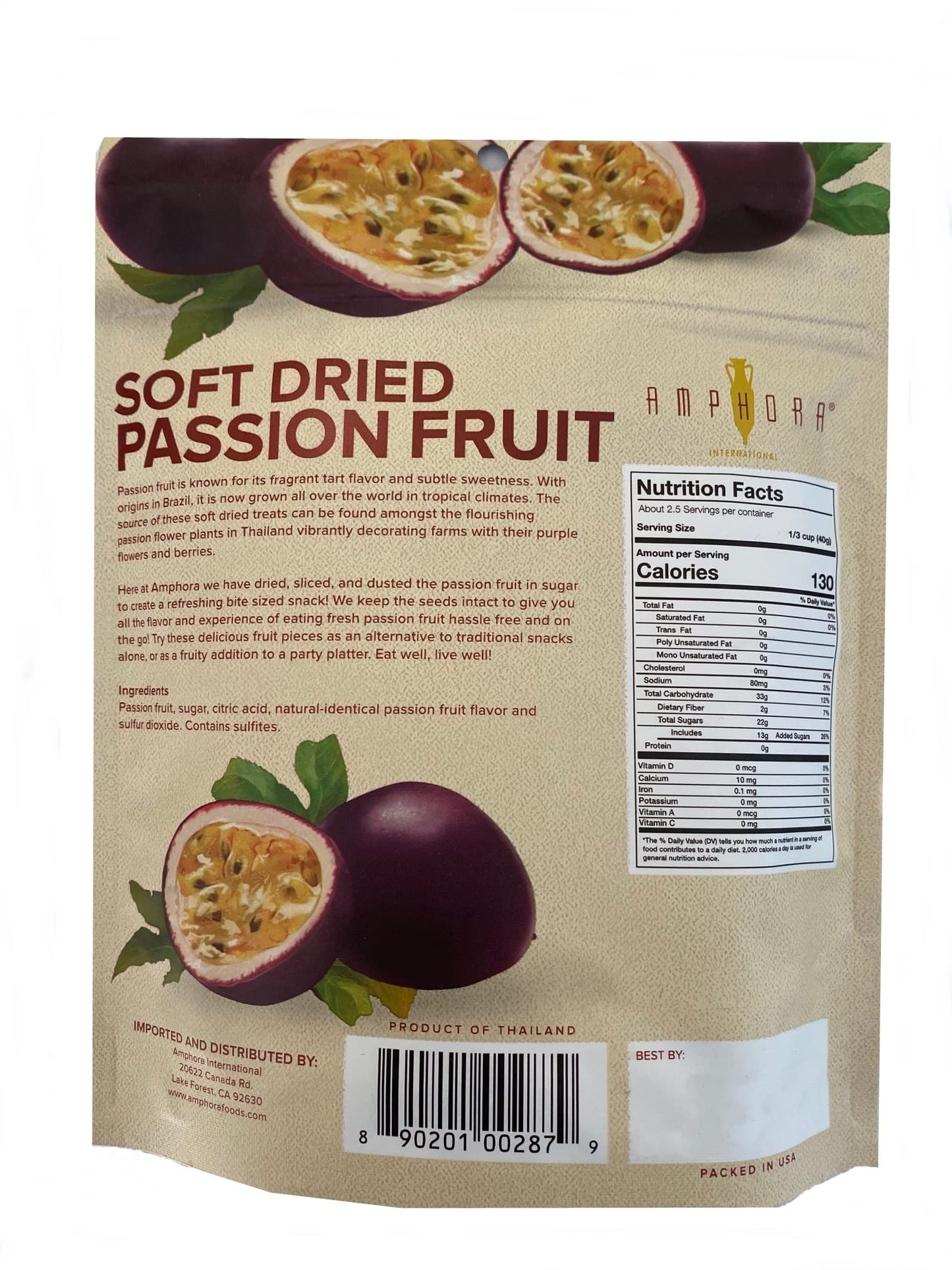 Amphora Conventional Soft Dried Passion Fruit 3.5 Oz (100Gr) Per Pouch ( Case Of 6 Pouches )