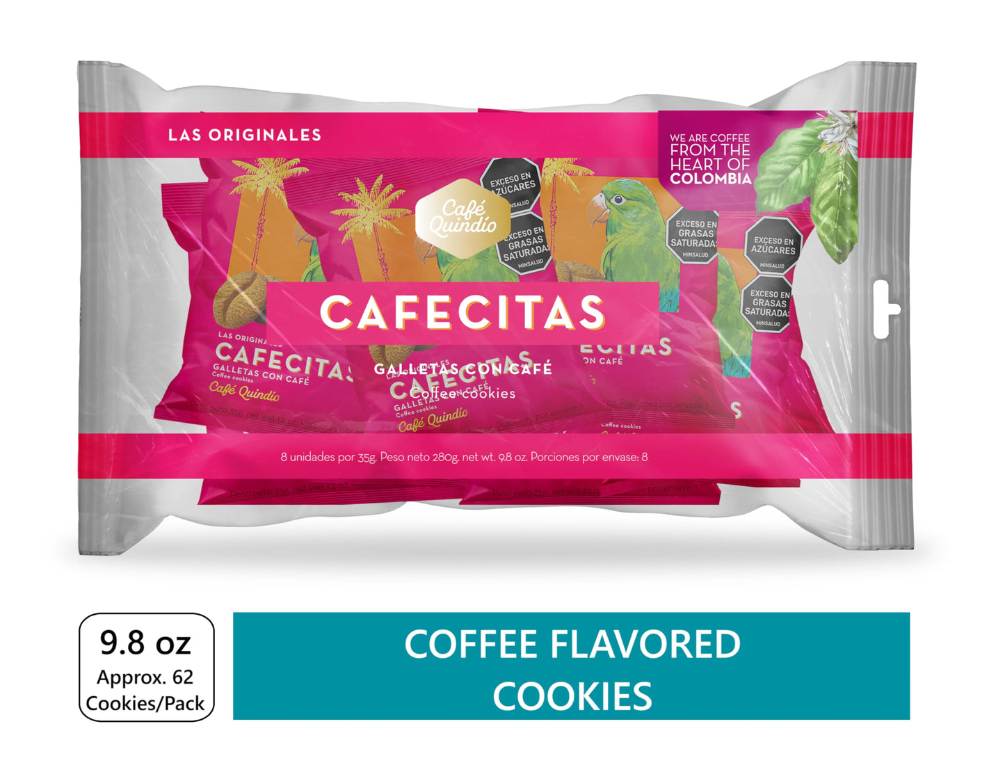 CAFE QUINDIO Coffee Cookies - Cafecitas Bundle x8 (8 packs of 1.2oz/35g each) - Light Brown