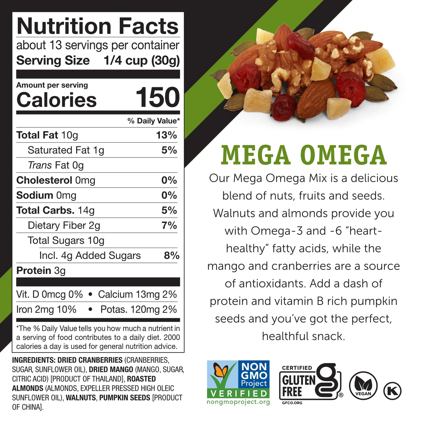 Power Up Premium Trail Mix - Mega Omega Trail Mix 14Oz, Gluten Free, Vegan, Non-Gmo