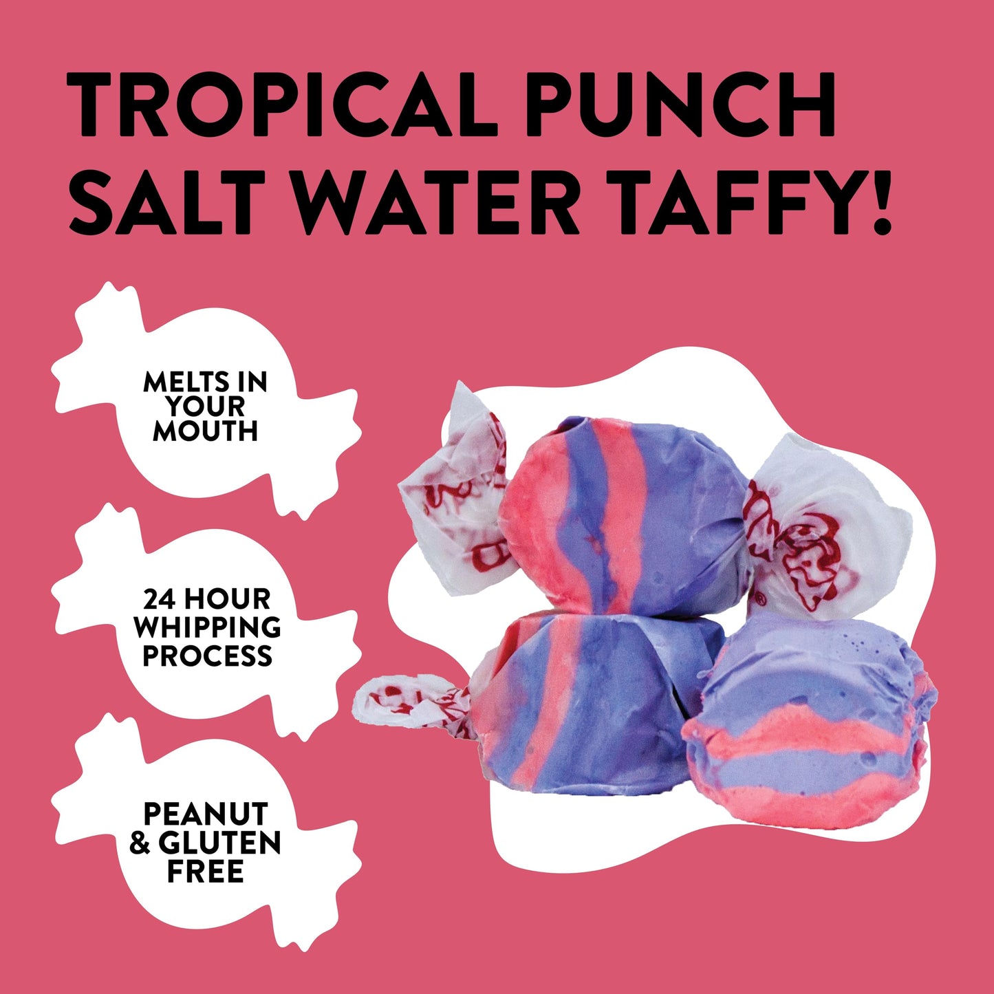 Taffy Town Saltwater Taffy- Tropical Punch | Gourmet Taffy| Nougat-Style Candy| Soft & Delicious| Sumer Snack Treats| Party Good Candies| 2.5Lbs