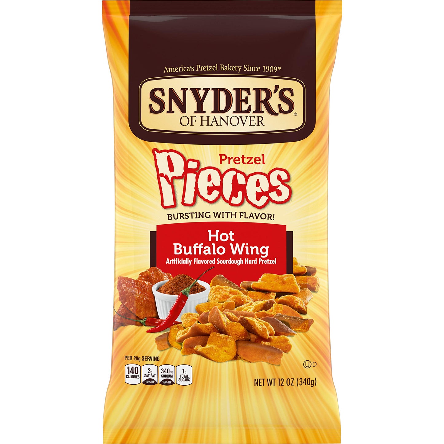 Snyders of Hanover Pretzel Pieces, Hot Buffalo Wing, 12 Ounce (Pack of 12)
