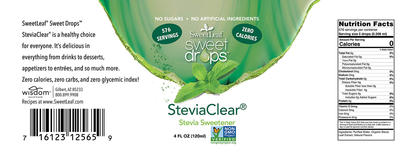 SweetLeaf SteviaClear Sweetener, 4 oz Bottle, Pack of 2, Zero Calorie Sugar Substitute