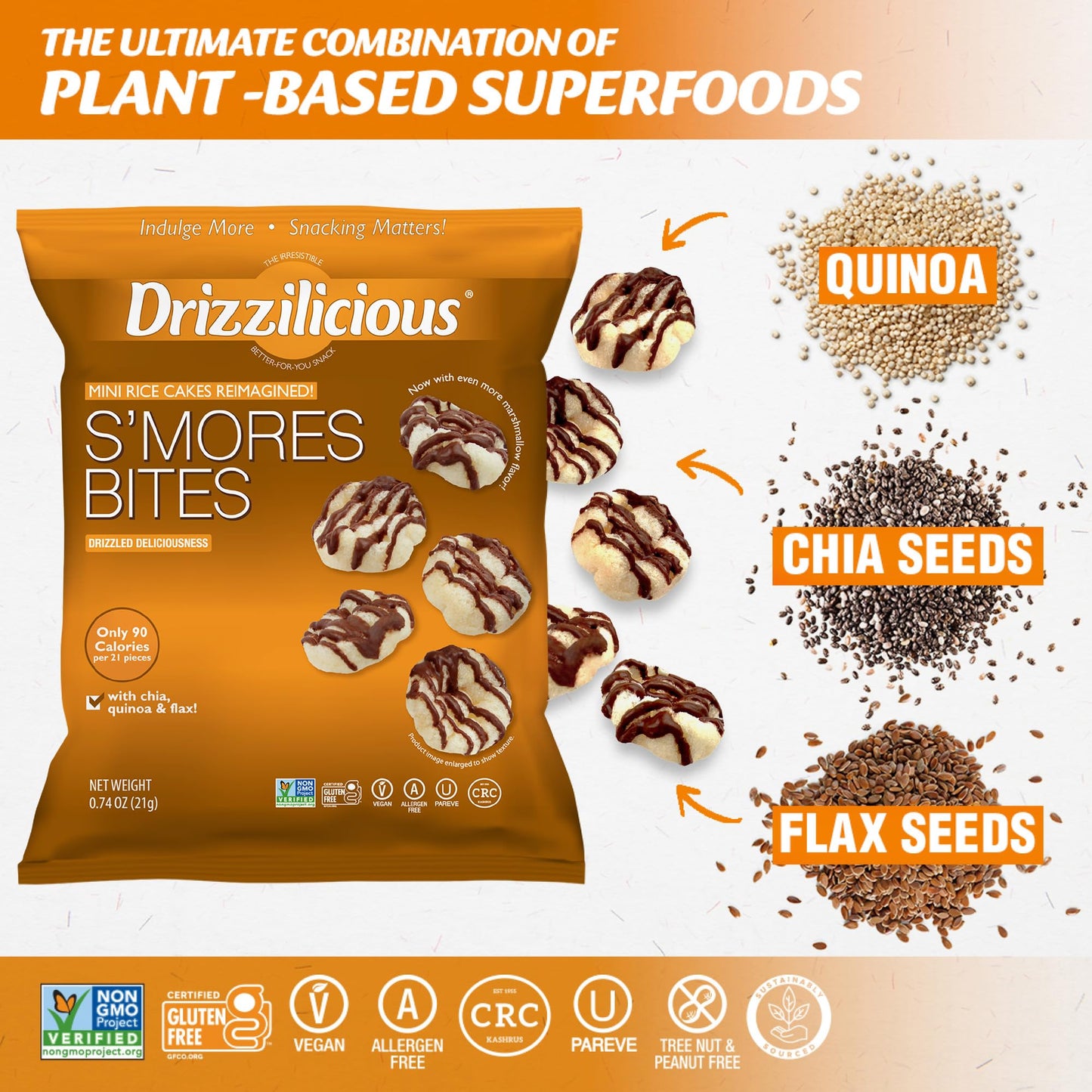 Drizzilicious Mini Rice Cakes S'Mores - Rice Crisps, Healthy Snack For Adults And Kids, Flavored Rice Cakes, Vegan, Gluten Free,