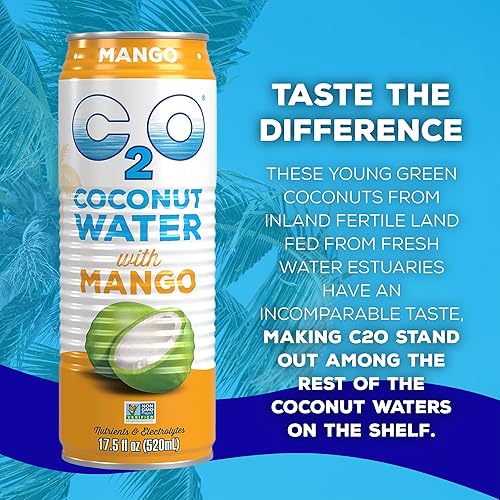 C2O - Coconut Water With Mango (12 Pack) - Made With Fresh Coconut Water - Plant Based - Non Gmo - Canned Water - Natural Hydrat