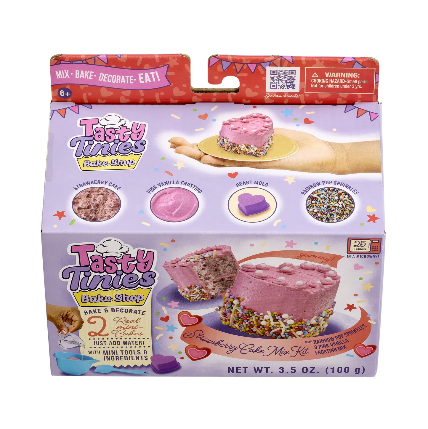 Goliath Tasty Tinies Bake Shop Strawberry Cake Mix Kit with Rainbow Pop Sprinkles and Pink Vanilla Frosting Mix | Bake & Decorat