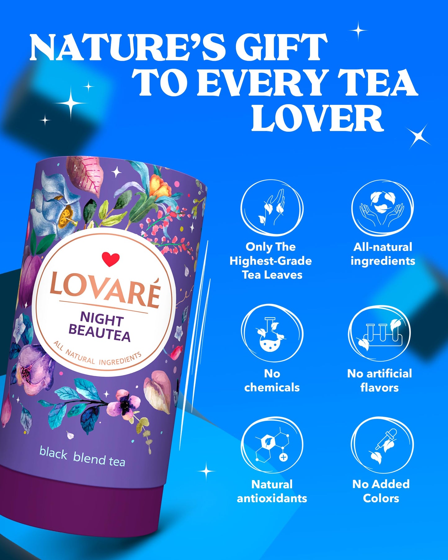 LOVARE Night Beautea Loose Leaf Tea - Ceylon Black Tea with Cherry Berries & Pomegranate Aroma - 80 g - Gift Box with 15 Filters