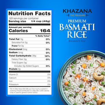 Khazana Authentic Premium Basmati Rice - 4lb Resealable Zipper Bag | Non-GMO, Gluten-Free, Kosher & Cholesterol-Free | Aromatic