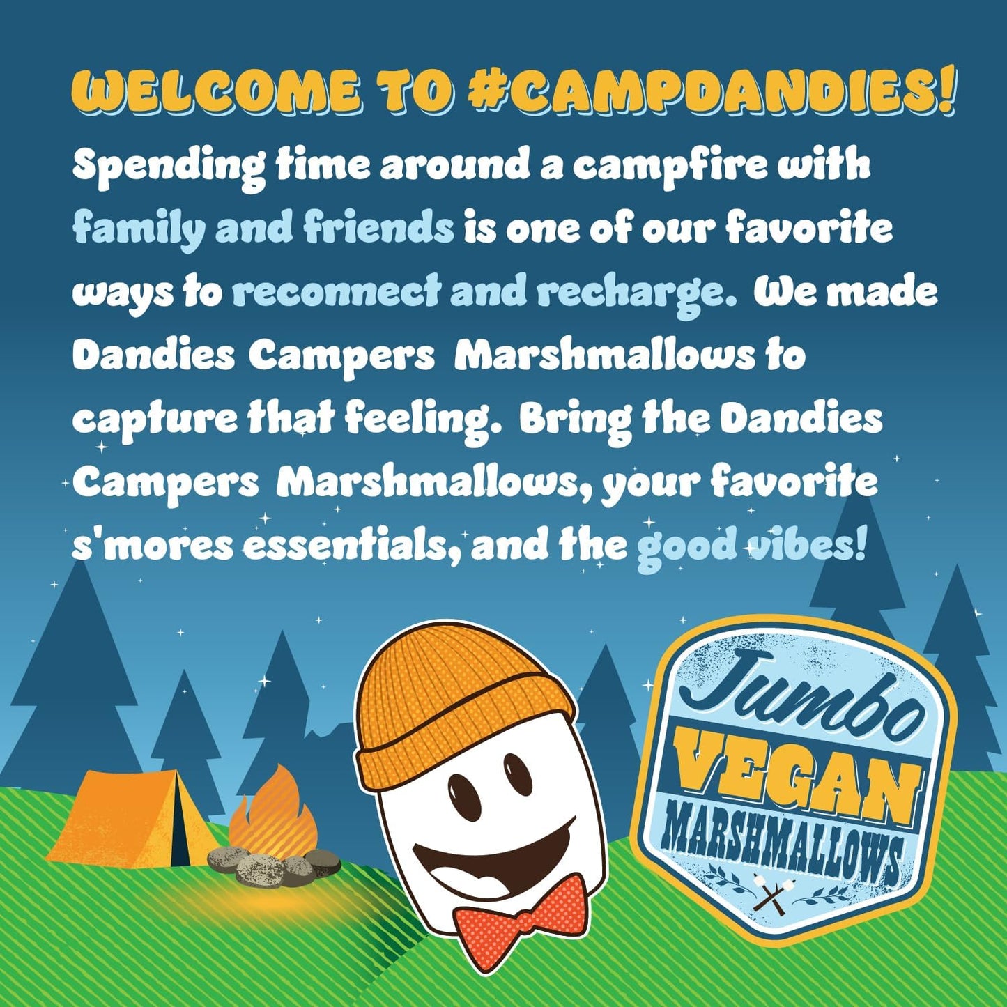Dandies Jumbo Campers, Vegan Marshmallows, No Artificial Flavorings, Food Dyes, Corn Syrup, Or Gelatin, Perfect For Smores And C