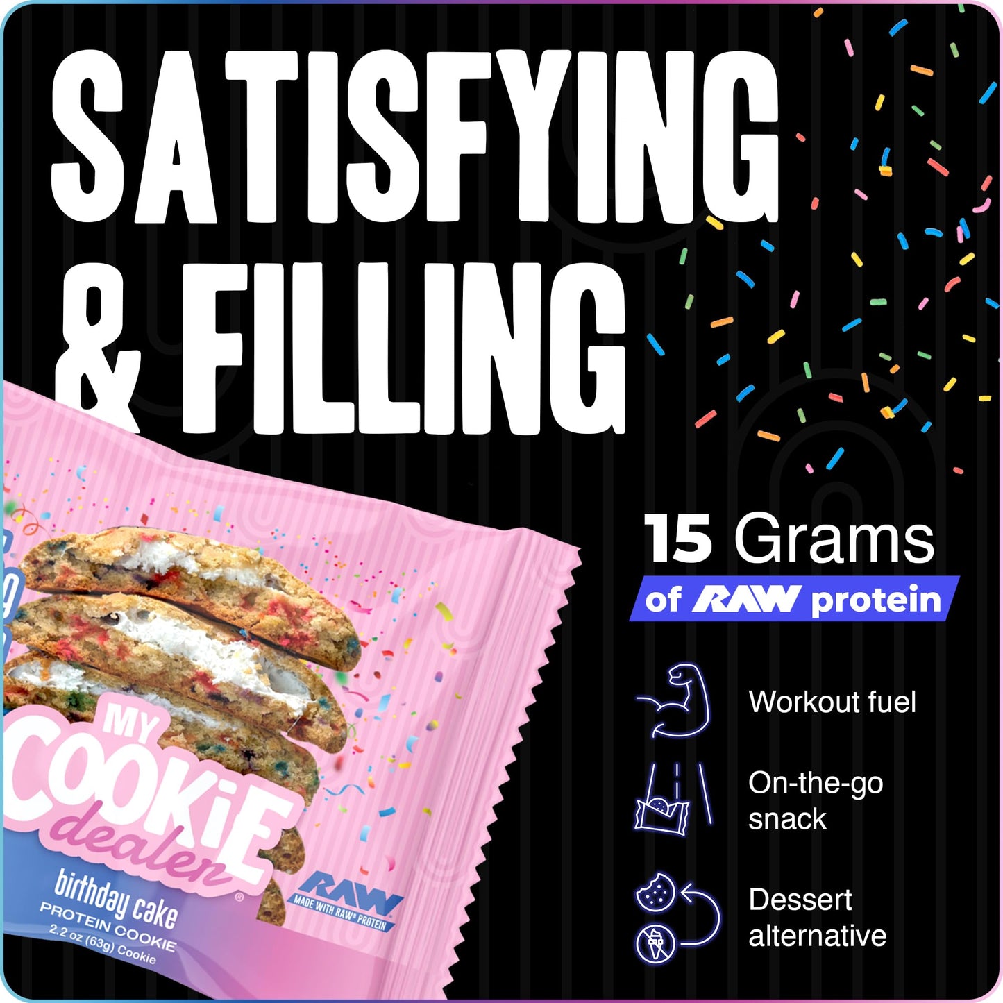 My Cookie Dealer Protein Cookies, Birthday Cake (2.2Oz, Pack Of 12) - 15G Protein Per Cookie - Individually Wrapped Workout Snac