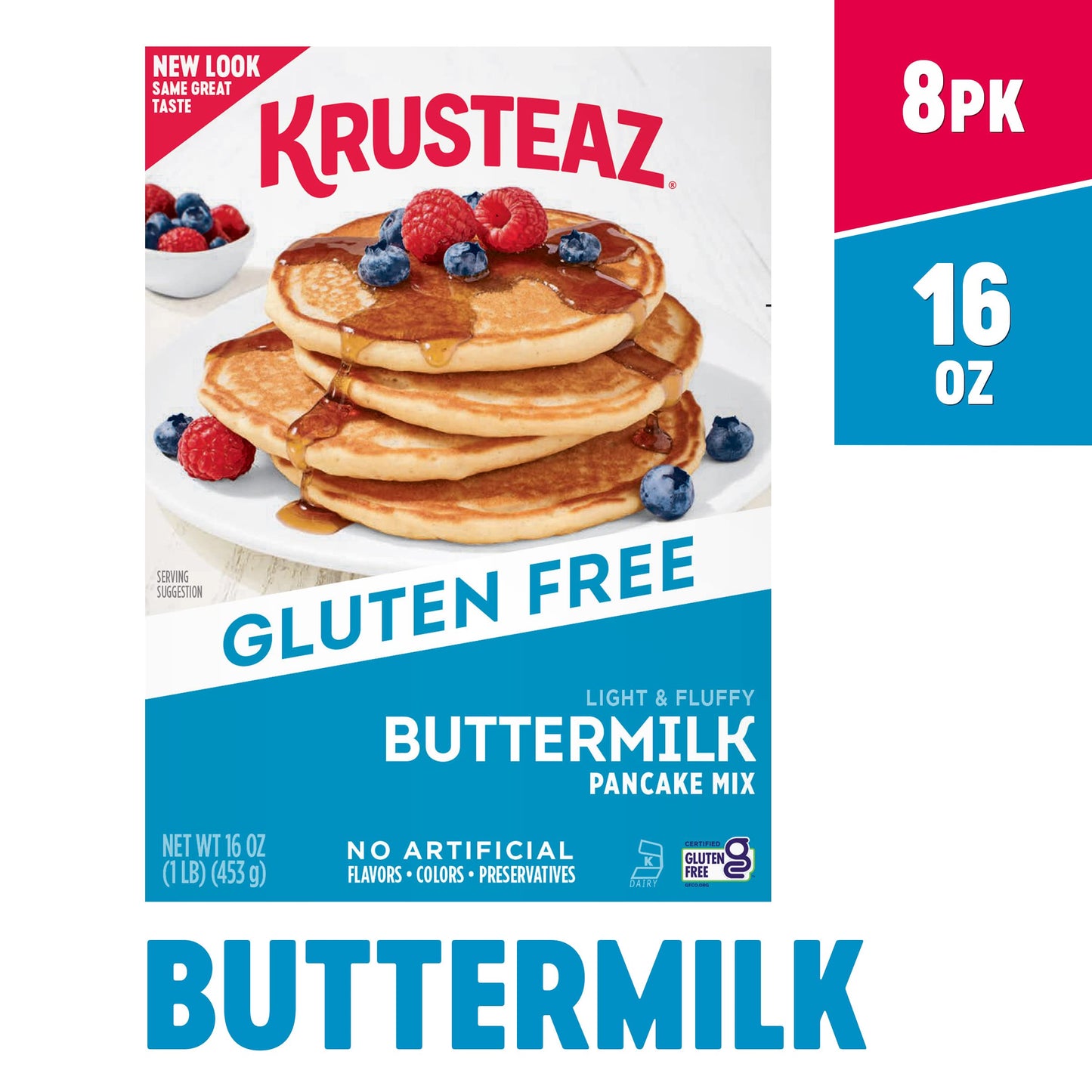 Krusteaz Gluten Free Buttermilk Pancake Mix, Light & Fluffy, 16 Oz Boxes (Pack Of 8)