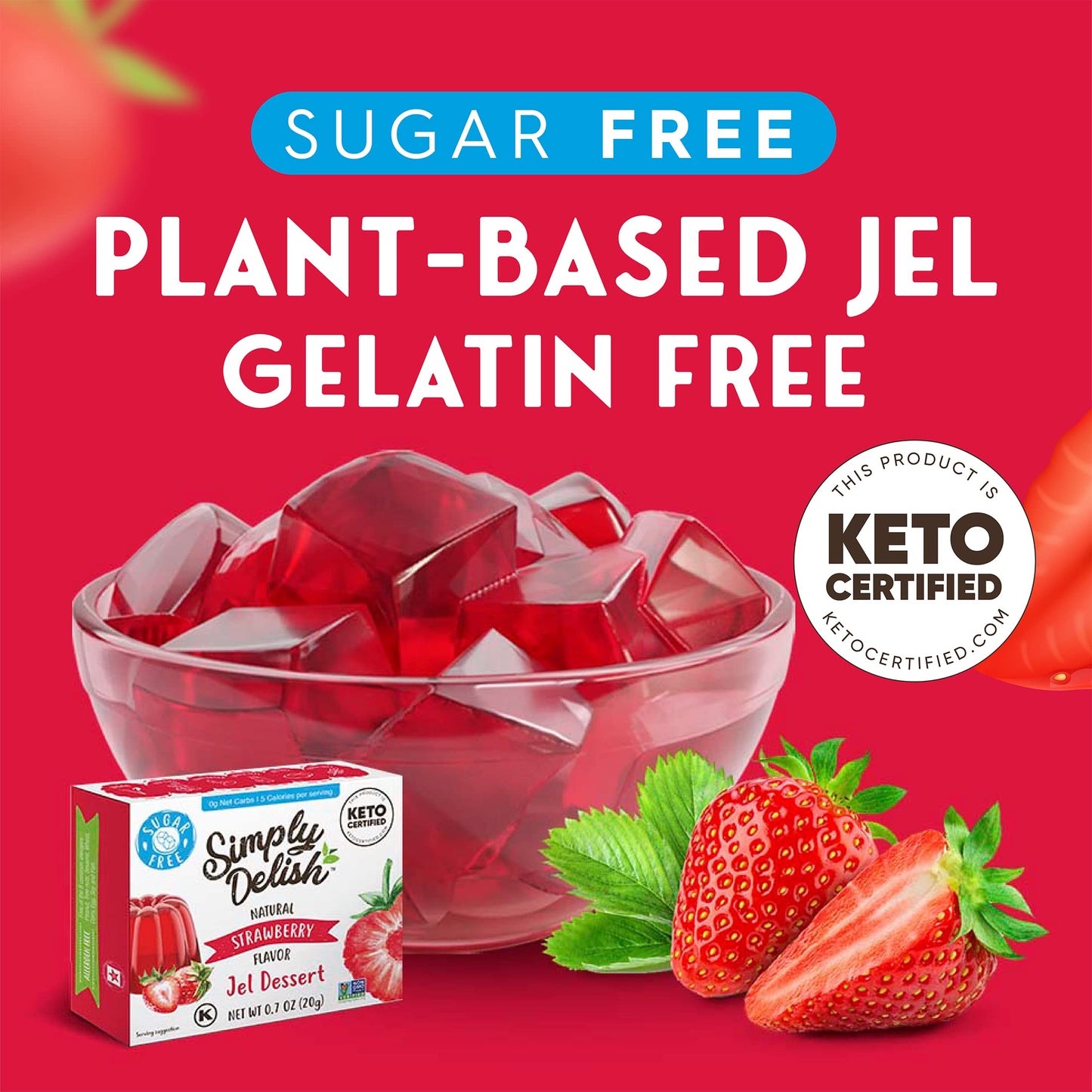 Simply Delish Natural Strawberry Jel Dessert - Sugar Free, Non GMO, Gluten Free, Fat Free, Vegan, Keto Friendly - 0.7 OZ (Pack o