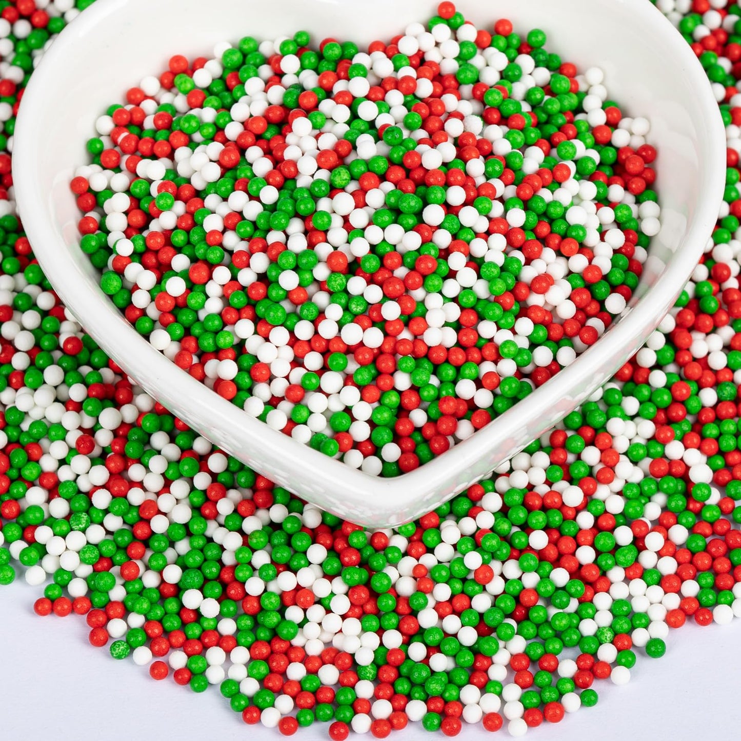 Twisweet Christmas Nonpareils, Edible Mini Pearl Sprinkles for Cake Decorating, Red Green and White Sugar Sprinkles Mix, Mini Pe