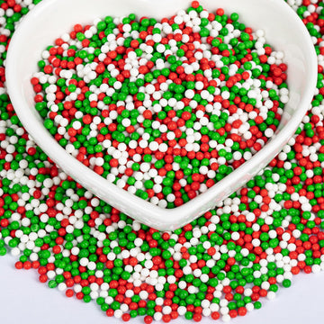 Twisweet Christmas Nonpareils, Edible Mini Pearl Sprinkles for Cake Decorating, Red Green and White Sugar Sprinkles Mix, Mini Pe