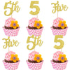 24 PCS 5th Birthday Cupcake Toppers Glitter Five Cupcake Picks Number 5 Birthday Cupcake Decorations for Baby Shower Kids 5th Bi