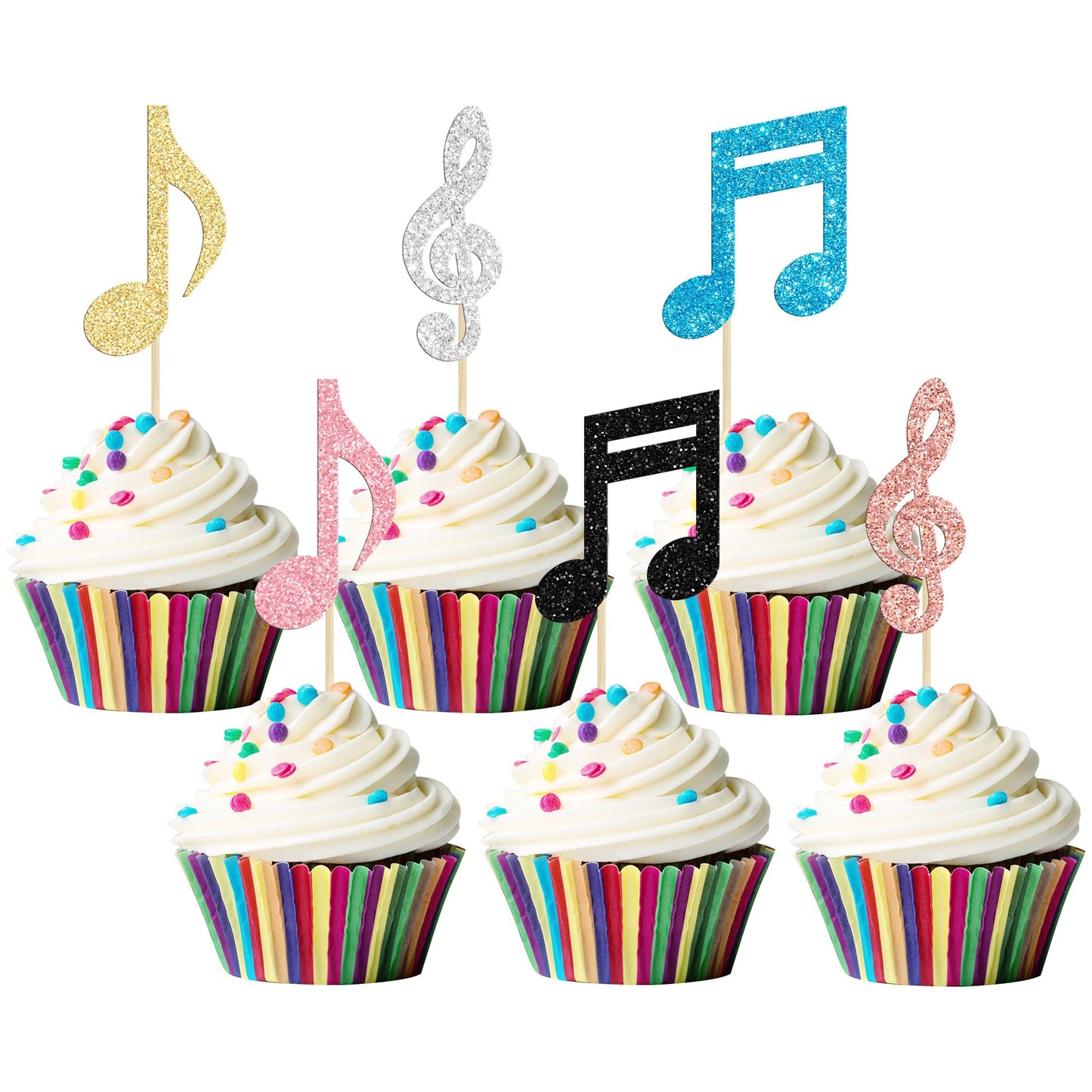 Gyufise 24Pcs Music Notes Cupcake Toppers Glitter Musical Symbol Cupcake Picks For Rock Music Concert Theme Baby Shower Wedding