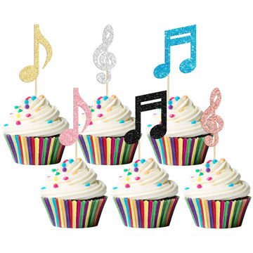 Gyufise 24Pcs Music Notes Cupcake Toppers Glitter Musical Symbol Cupcake Picks For Rock Music Concert Theme Baby Shower Wedding