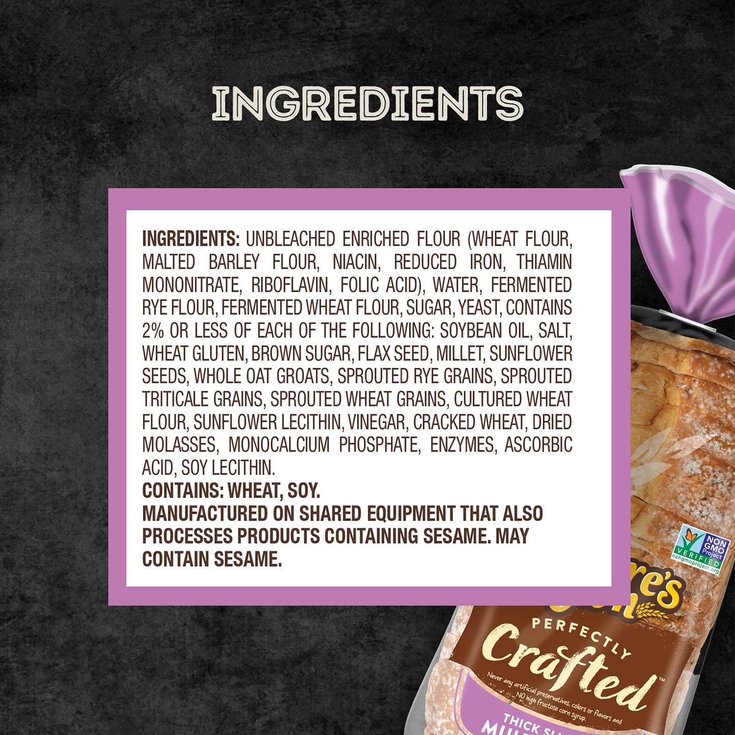 Natures Own Perfectly Crafted Multigrain Bread, Thick Sliced Non-GMO Sandwich Bread, 22 oz Loaf