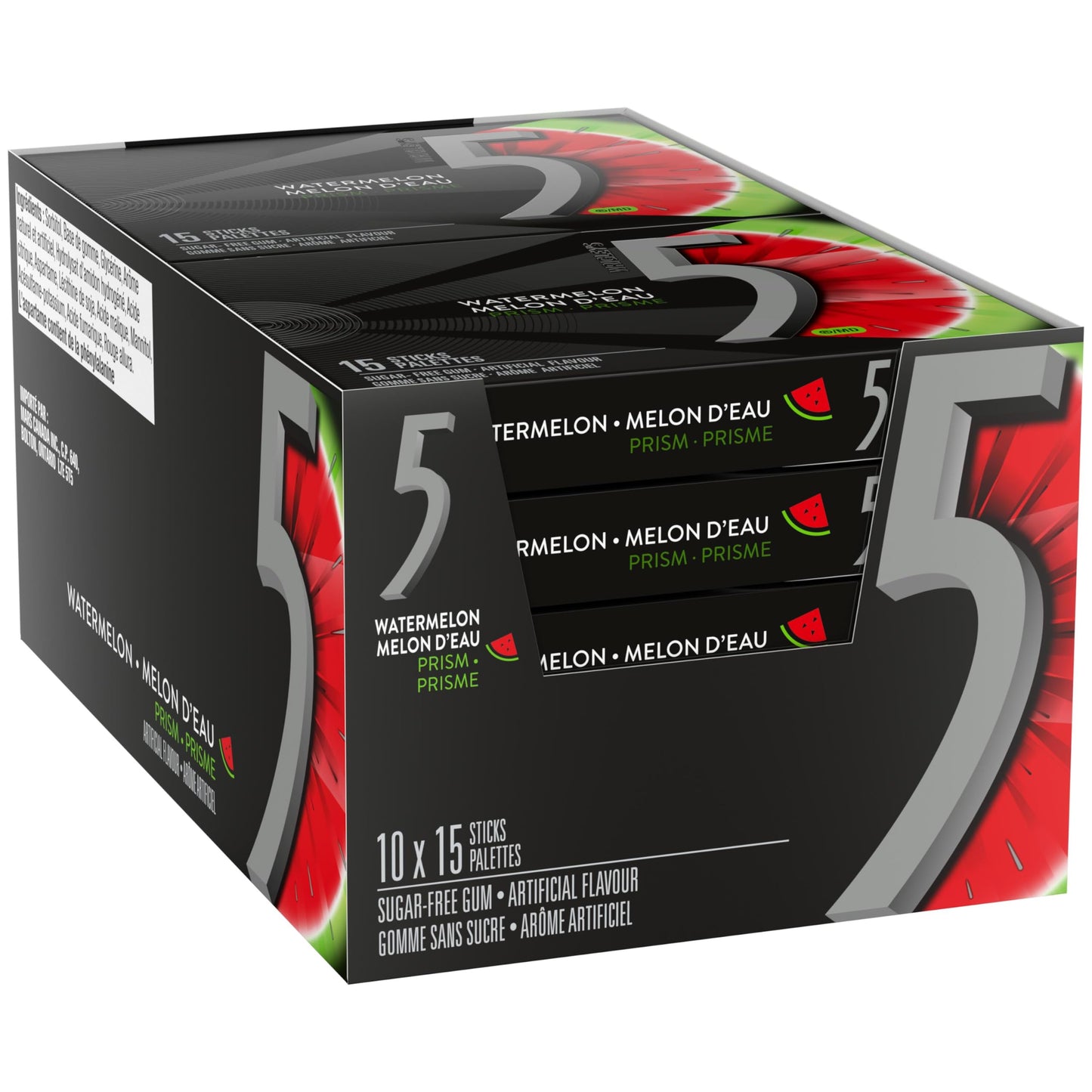 Wrigley 5 Prism Electric Watermelon Gum, 10Ct X 15Pcs, (Imported From Canada)