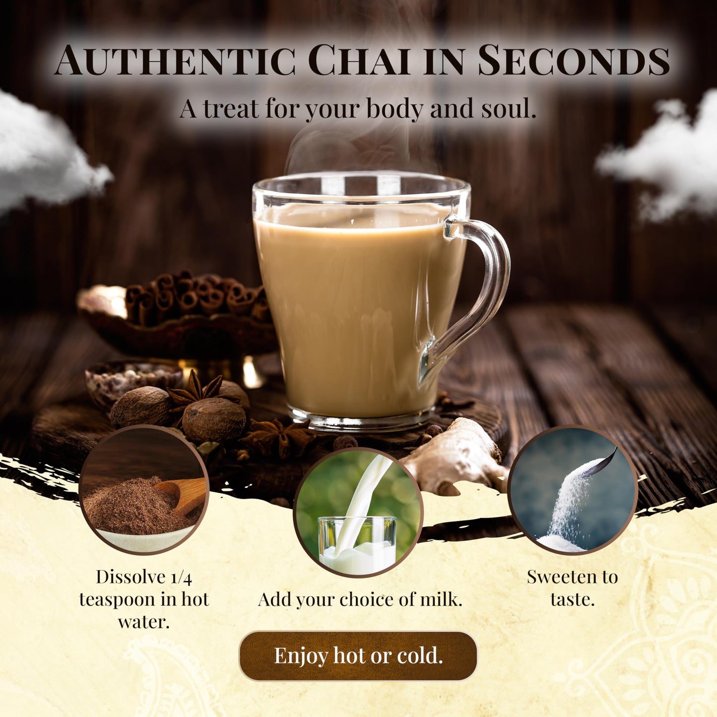 Blue Lotus Chai - Traditional Masala Chai - Makes 17 Cups - 0.5 Oz Pouch Masala Spiced Chai Powder With Organic Spices - Instant