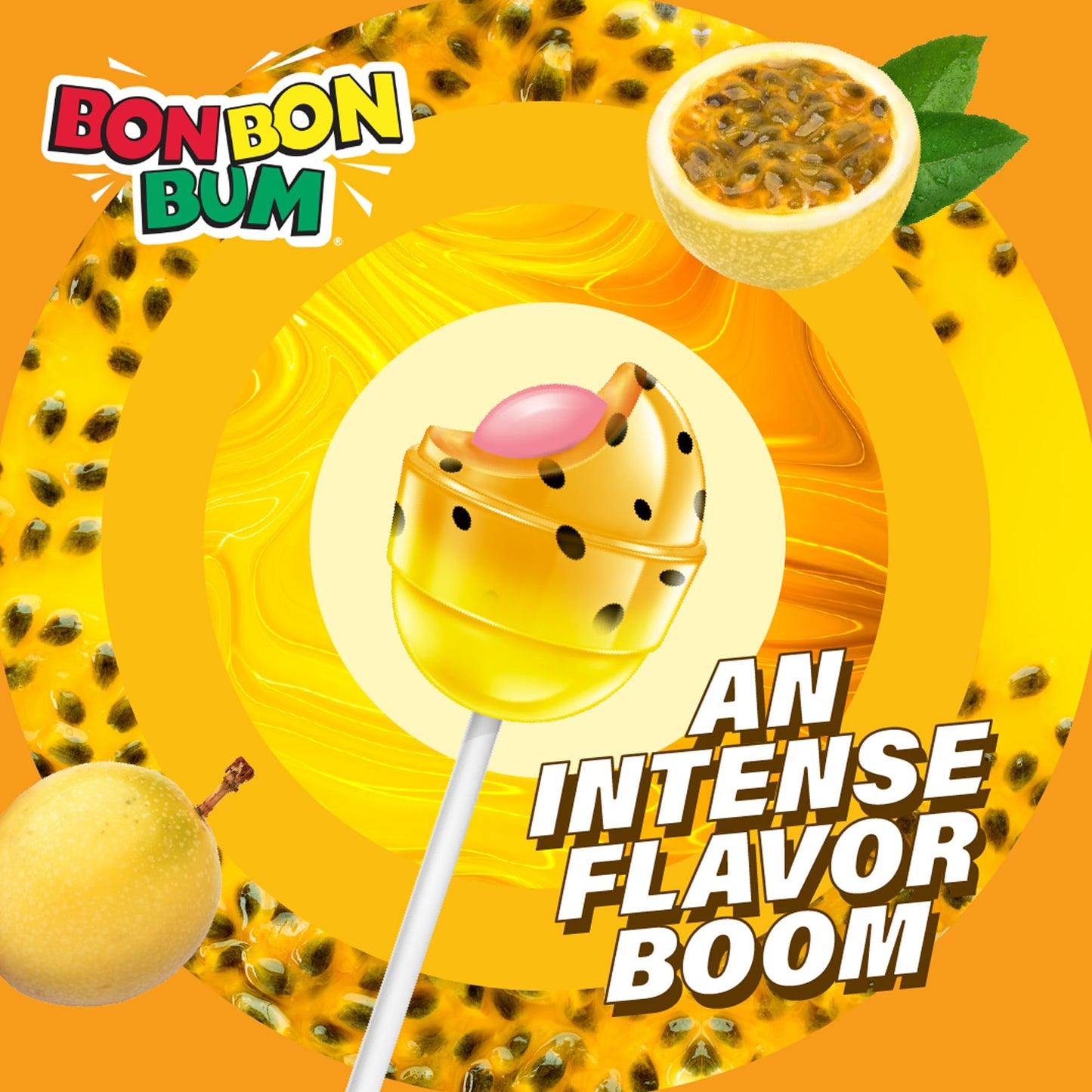Colombina Bon Bon Bum Lollipops Tropical Passion Fruit Flavor, 24 Count (Pack of 2)