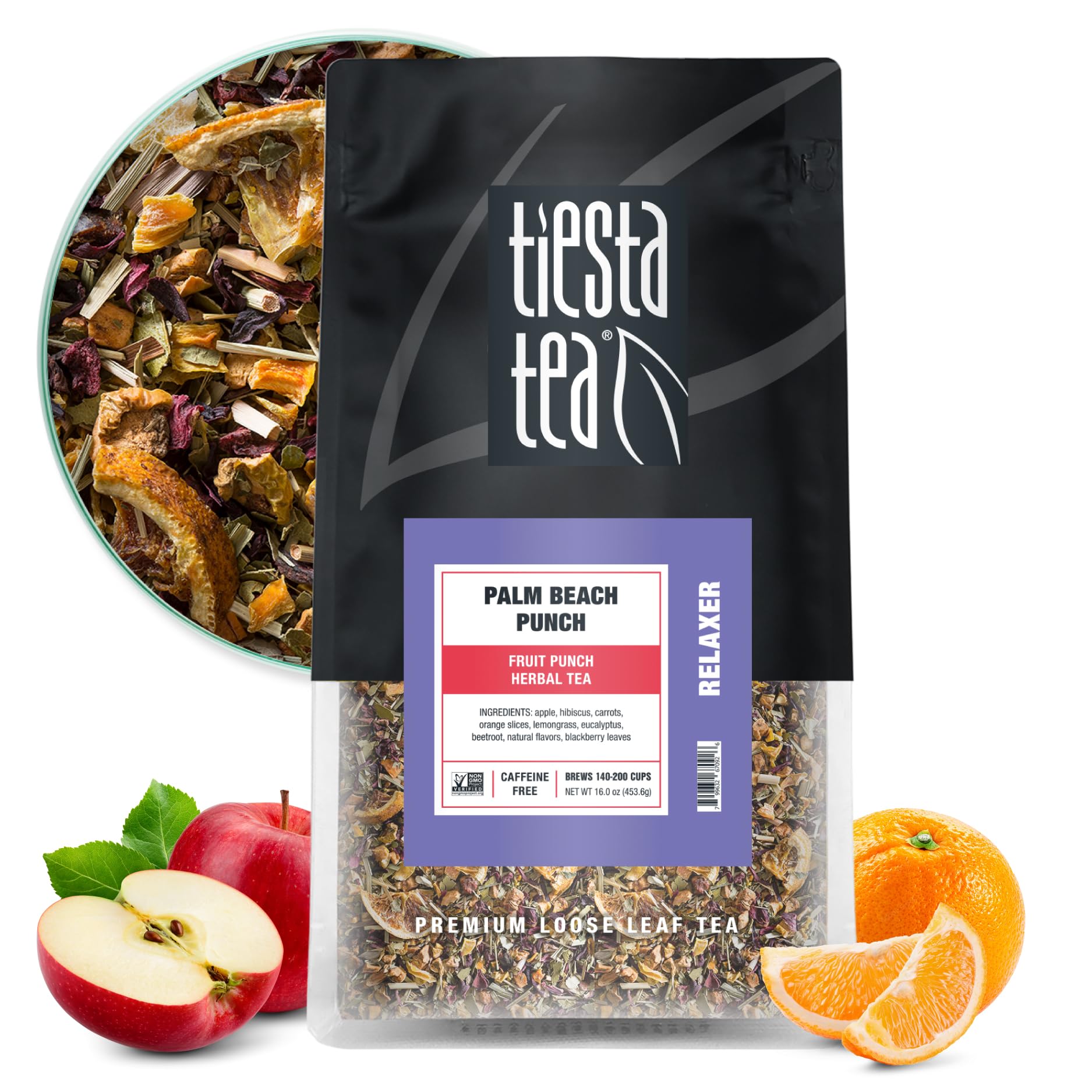 Tiesta Tea - Palm Beach Punch | Loose Leaf | Fruit Punch Herbal Tea | Caffeine-Free Tropical Blend With Apple And Orange | Brews Hot Or Iced | 16Oz Resealable Bulk Pouch | Up To 200 Cups