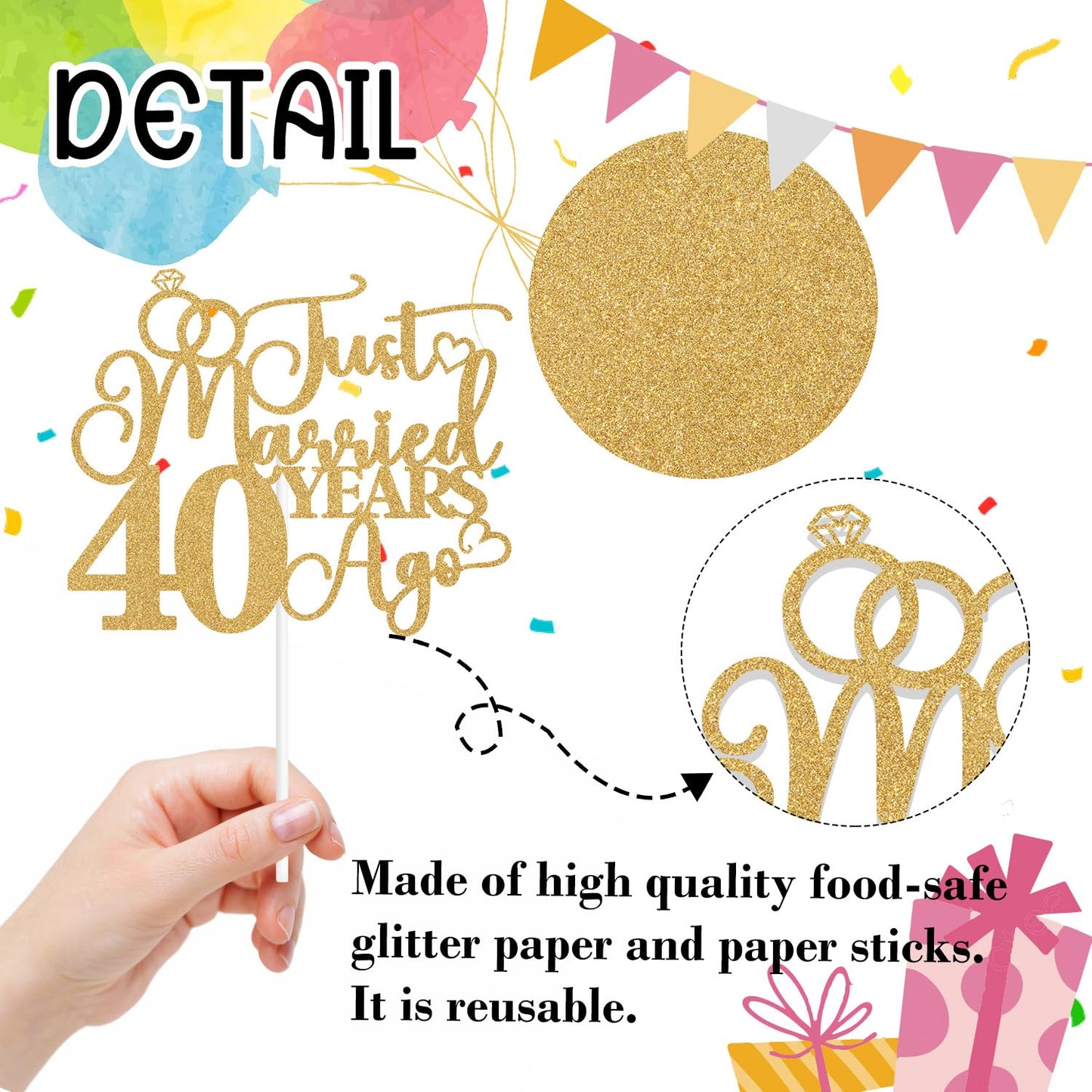 Just Married 40 Years Ago Cake Topper, 40Th Anniversary Cake Decor, 40 Years & Loved, Happy 40Th Wedding Anniversary Party Decor