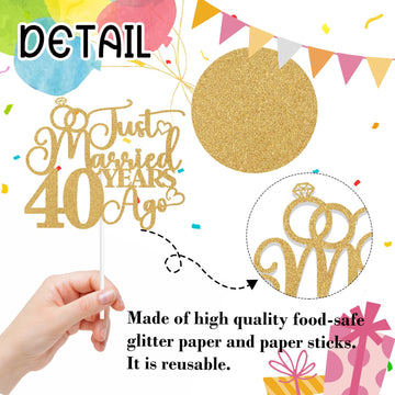 Just Married 40 Years Ago Cake Topper, 40Th Anniversary Cake Decor, 40 Years & Loved, Happy 40Th Wedding Anniversary Party Decor