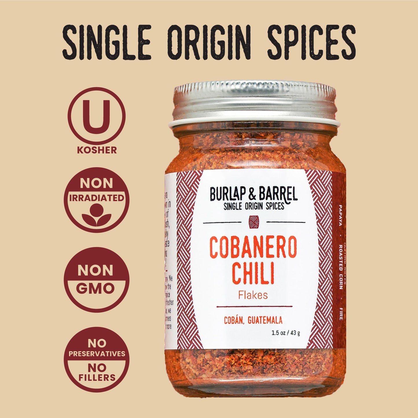 Burlap & Barrel Cobanero Chili Flakes - Smoky Heat with Fruity Aroma - 1.5oz Glass Jar